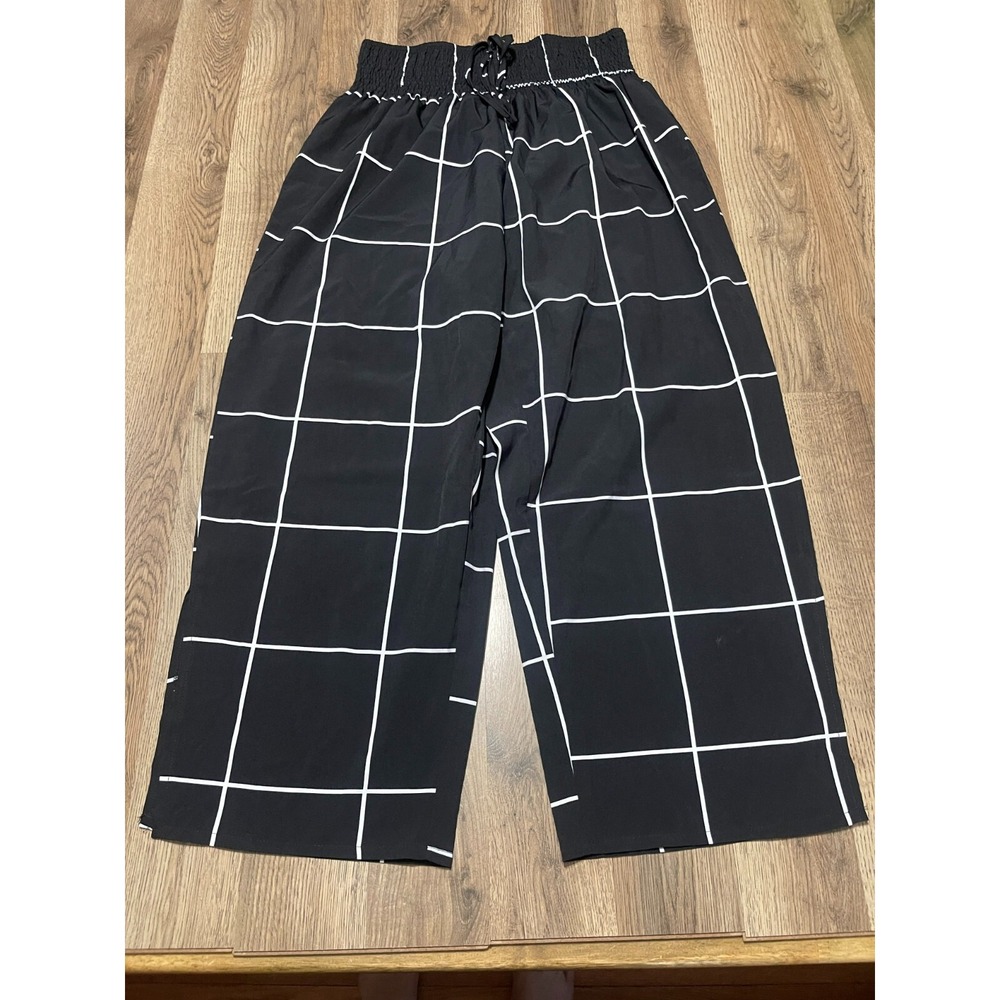 LISHLY Pants, Women's Size 2XL, Black White, Wide Leg, Drawstring